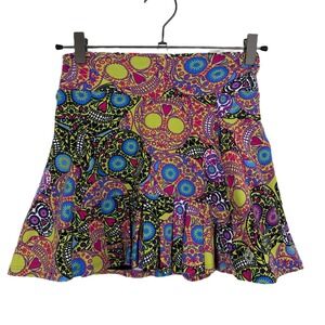 Dona Jo Skirt Womens Size 1 Green Sugar Skulls Colorful Tennis Pickleball 15"